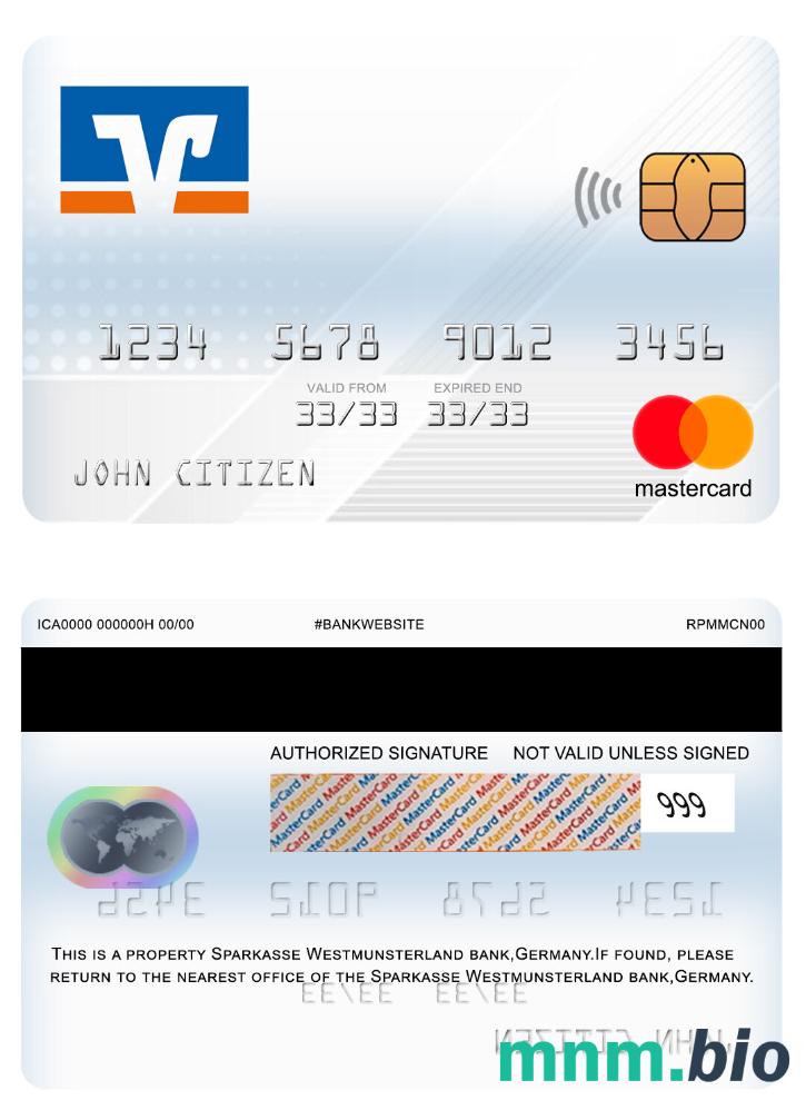 Germany Volksbank przykład karty mastercard w formacie PSD